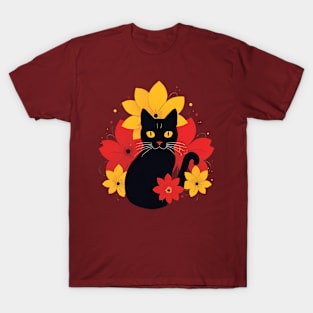 cat and flowers T-Shirt